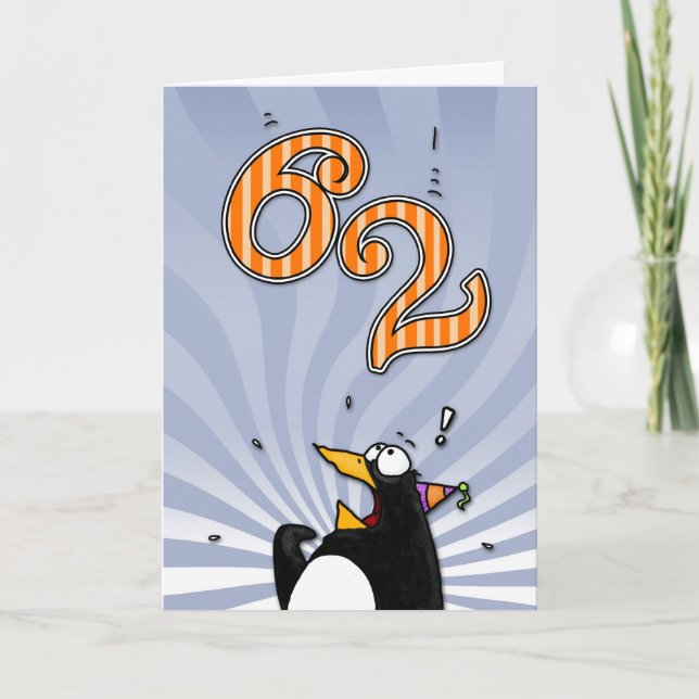 62:a födelsedagen - Penguin överraskningskort Kort (Framsida)