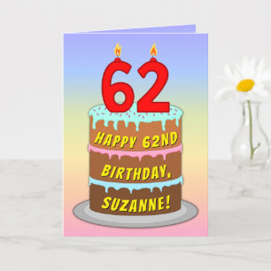 62:a födelsedagen - Roligt Cake & Candles, med ege Kort