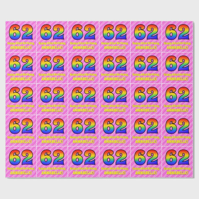 62:a födelsedagen: Rosa Rand & Hearts, regnbåge nr Presentpapper (Platt)