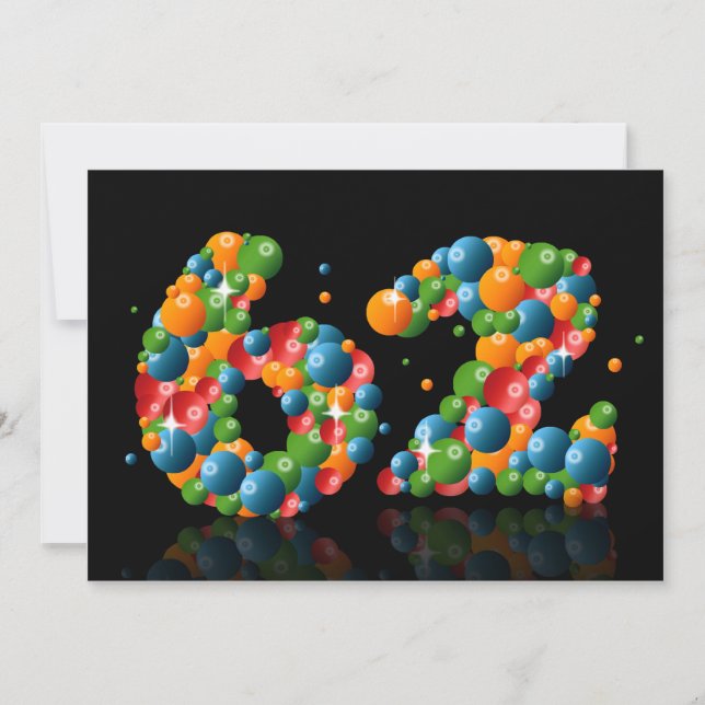 62-årsfest med bubblor och bollar inbjudningar (Framsida)