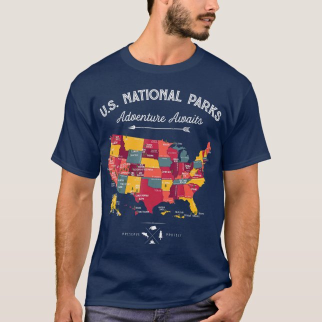 62 National Parker Karta ger amerikanska parkens V T Shirt (Framsida)