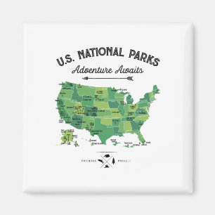 62 Nationalparker Karta USA Park Vintage Camping V Magnet