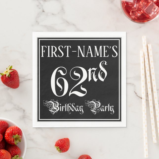62nd Birthday Party — Fancy Script + Custom Name Pappersservett (Insitu)