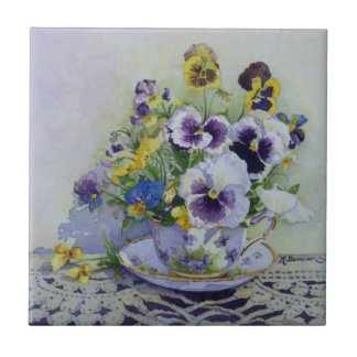 6300 Pansies i tekopp Kakelplatta
