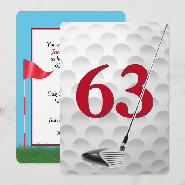 63-års födelsedag golf tema fest inbjudningar (Fram/baksida)