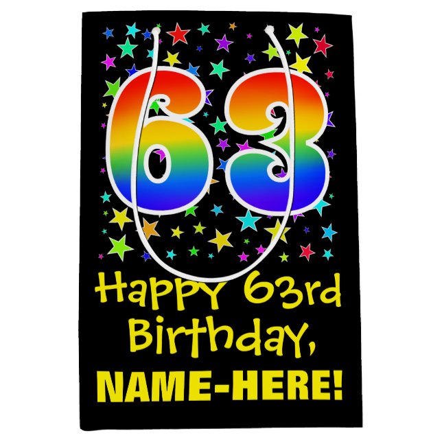 63-årsdag: Färgglada stjärnmönster & regnbåge 63 (Framsidan)