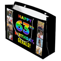 63-årsdag: Regnbågstext, anpassade foton och namn
