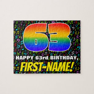 63-årsdag — Roliga, färgglada musiksymboler & ”63” Pussel