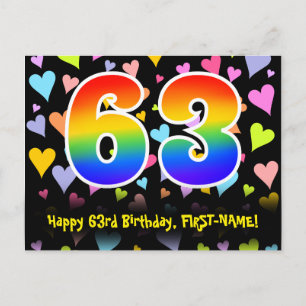 63-årsdag: Roligt hjärtmönster, regnbåge 63 Vykort