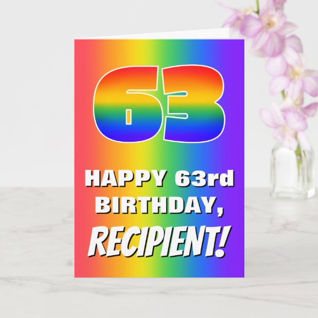 63:e födelsedag: färgfull, Roligt Rainbow Mönster  Kort (Orkide)