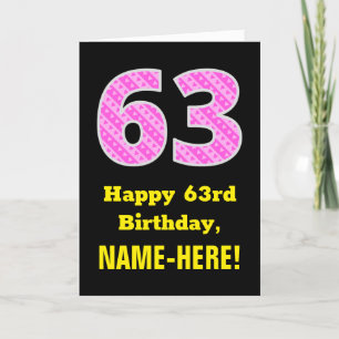 63:e födelsedag: Rosa Rand och hjärtan "63" + Namn Kort