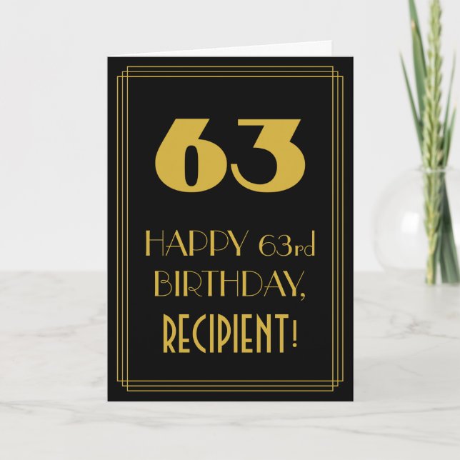 63:e födelsedagen - Art Deco Inspired Titta "63" o Kort (Framsida)
