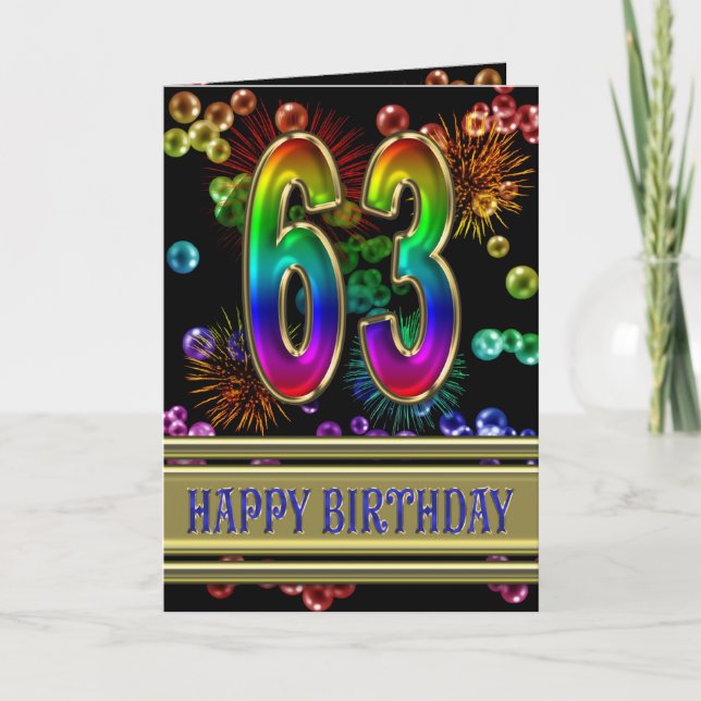 63:e födelsedagen med regnbågsbubblor och fyrverke kort (Framsida)