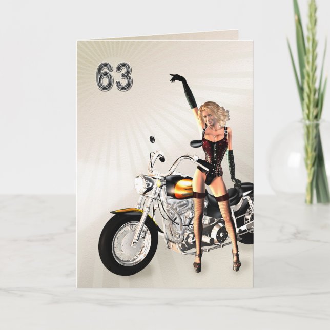 63:e födelsedagen, motorcykel och flicka kort (Framsida)