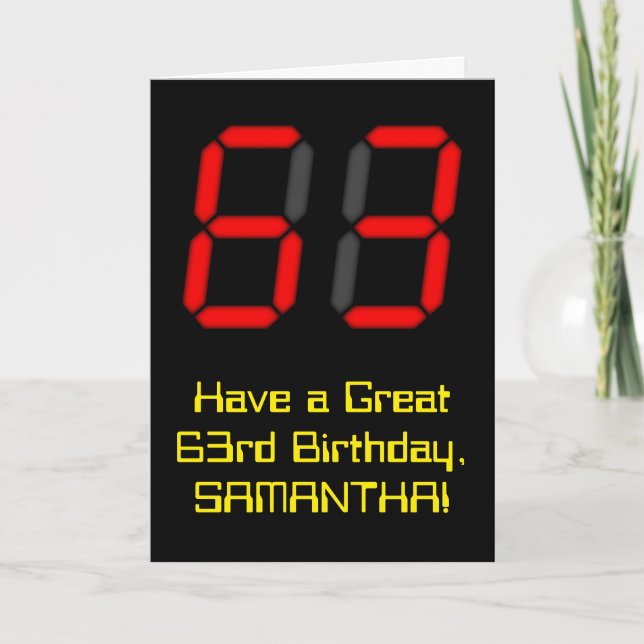63:e födelsedagen: Red Digital Clock Stil "63" + N Kort (Framsida)
