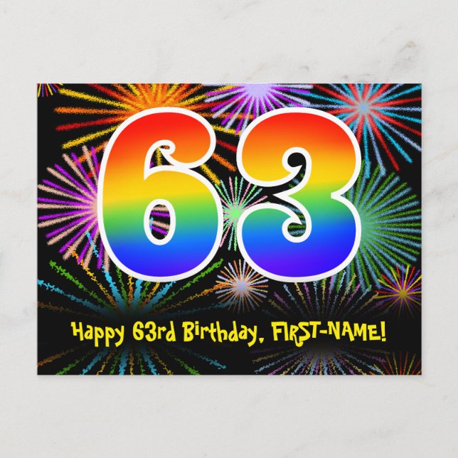 63:e födelsedagen - Roligt Fireworks Mönster + reg Vykort (Framsida)
