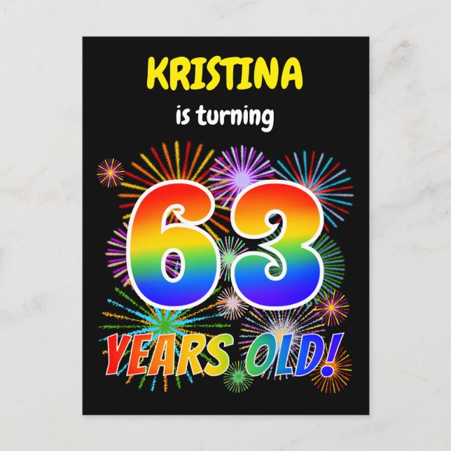 63:e födelsedagen - Roligt Fireworks, Regnbåge "63 Vykort (Framsida)