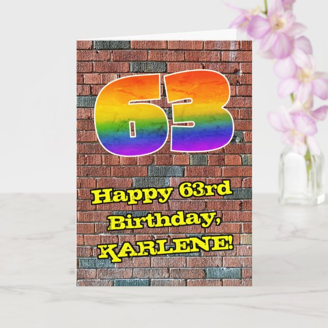 63:e födelsedagen: Roligt Graffiti-Inspired Rainbo Kort (Orkide)