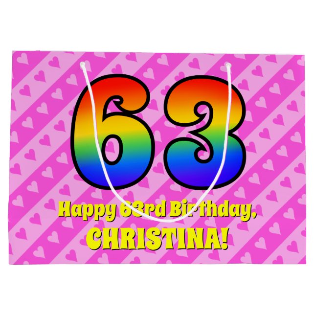 63:e födelsedagen: Rosa Rand & Hearts, regnbåge nr (Baksidan)