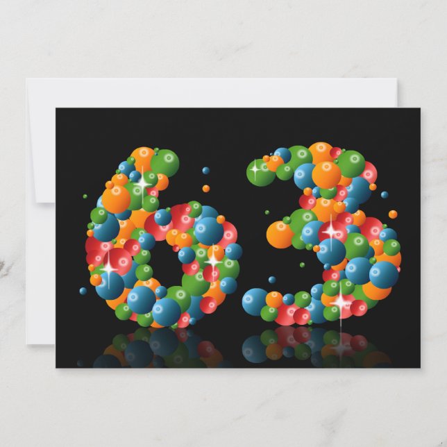 63:e Födelsedagsfesten, med bubblor och bollar Inbjudningar (Framsida)