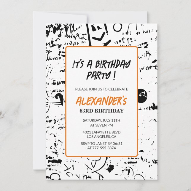 63:e födelsedagsinbjudan Manar Graffiti Party Pain Inbjudningar (Framsida)