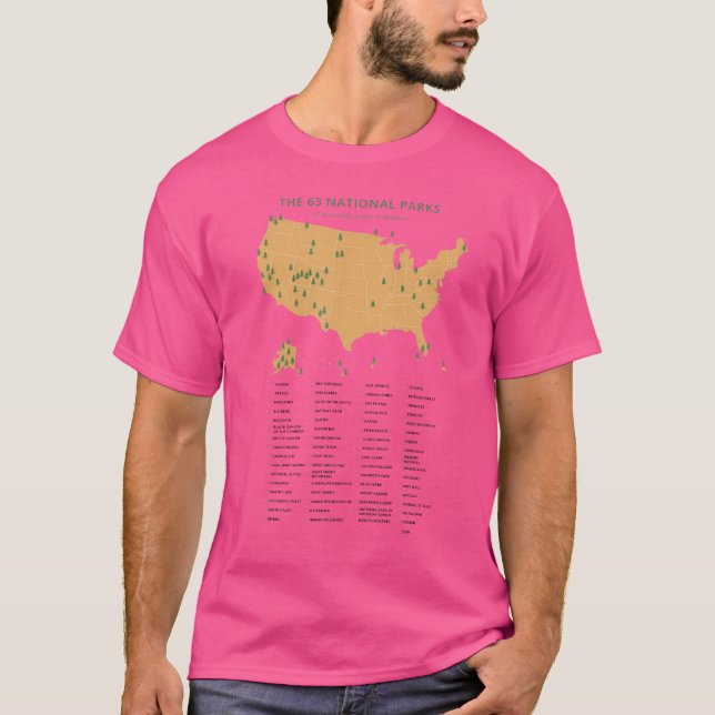 63 nationalparker karta Usa park camping vandring T Shirt (Framsida)
