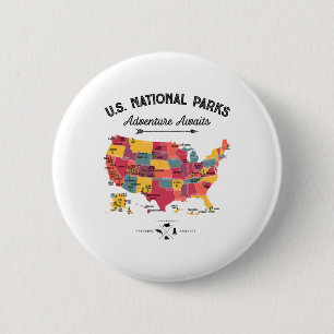 63 Nationalparker Karta USA Park Retro Vintage Cam Knapp