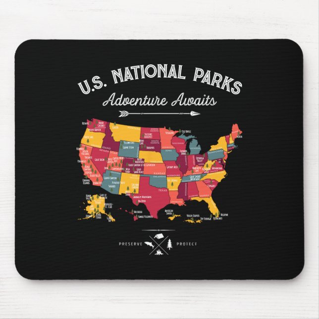 63 Nationalparker Karta Usa Park Retro Vintage Cam Musmatta (Framsidan)