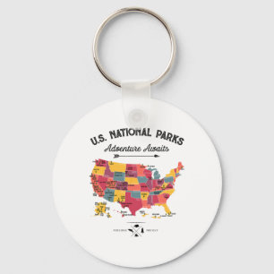 63 Nationalparker Karta USA Park Retro Vintage Cam Nyckelring