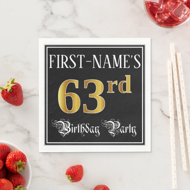 63rd Birthday Party — Fancy Script, Faux Gold Look Pappersservett (Insitu)