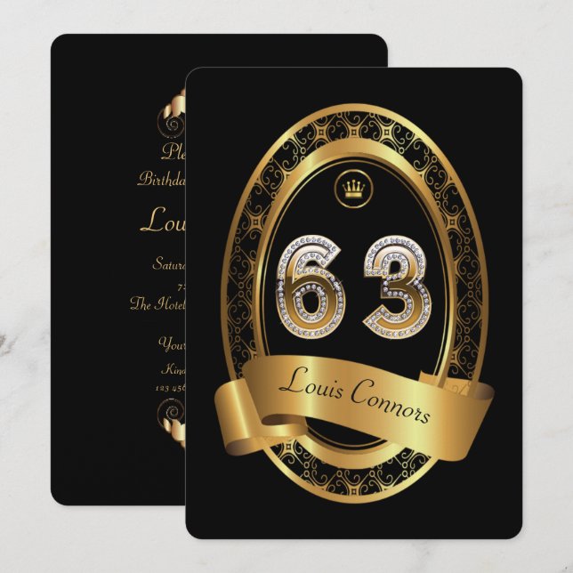 63rd födelsedagsfestkvinnaman, elegant färg inbjudningar (Fram/baksida)