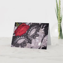 6418-Röd ros med Black Masqueramask Kort