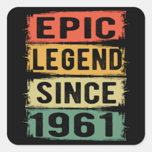 64 år gammal dag 1961 Epic Legend 64:e födelsedage Fyrkantigt Klistermärke