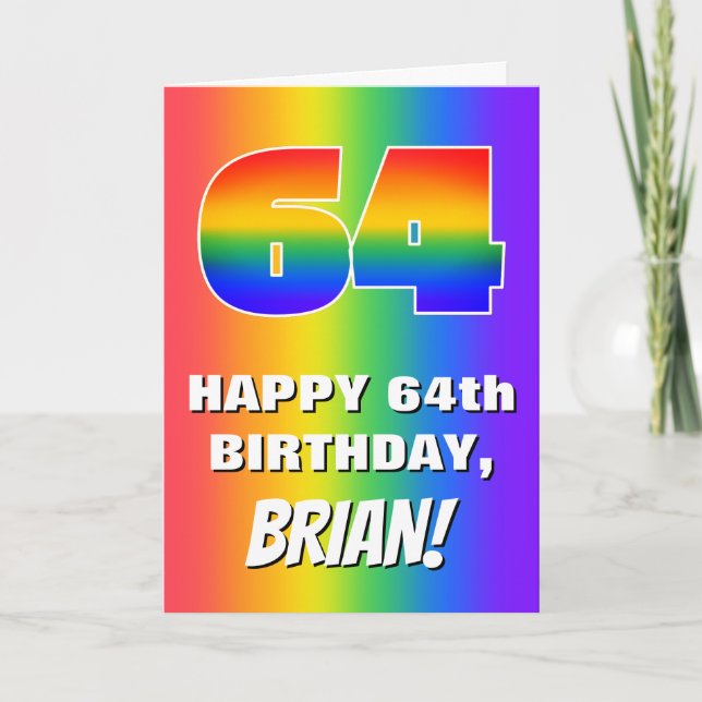 64:e födelsedag: färgfull, Roligt Rainbow Mönster  Kort (Framsida)