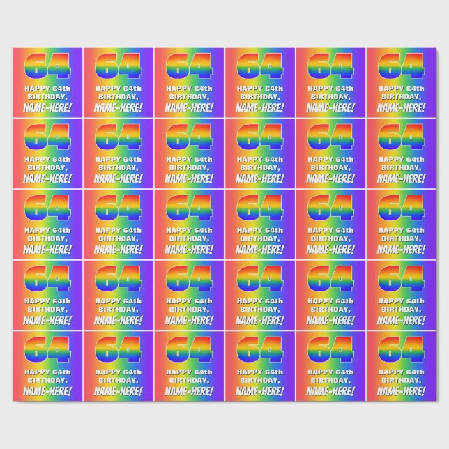 64:e födelsedag: färgfull, Roligt Rainbow Mönster  Presentpapper (Seam)