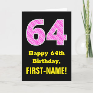 64:e födelsedag: Rosa Rand och hjärtan "64" + Namn Kort