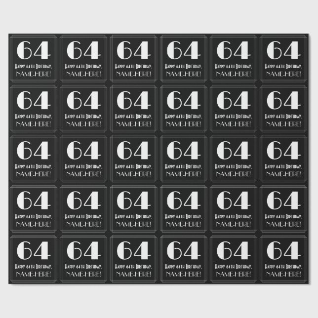 64:e födelsedagen - Art Deco Inspired Titta "64",  Presentpapper (Platt)