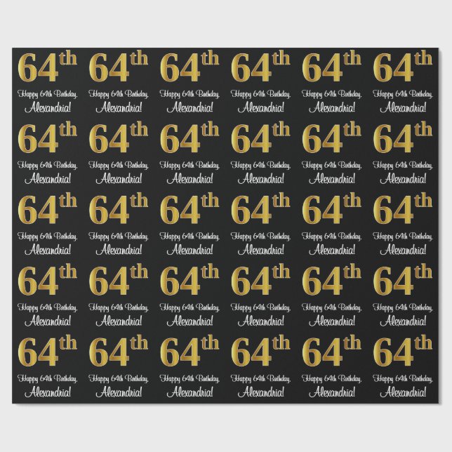 64:e födelsedagen: Elegant Luxurious Faux Guld Tit Presentpapper (Platt)