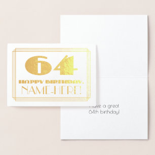 64:e födelsedagen; Namn + Art Deco Inspired (64) Folierat Kort
