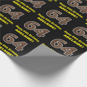64:e födelsedagen: Namn & Faux Wood Grain Mönster Presentpapper