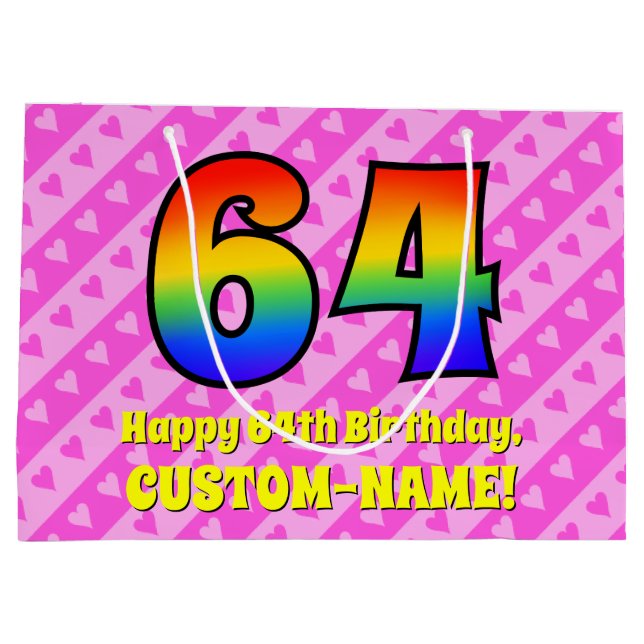 64:e födelsedagen: Rosa Rand & Hearts, regnbåge nr (Baksidan)