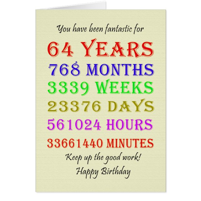 64:e födelsedagsmilstolpar hälsningskort (Framsidan)