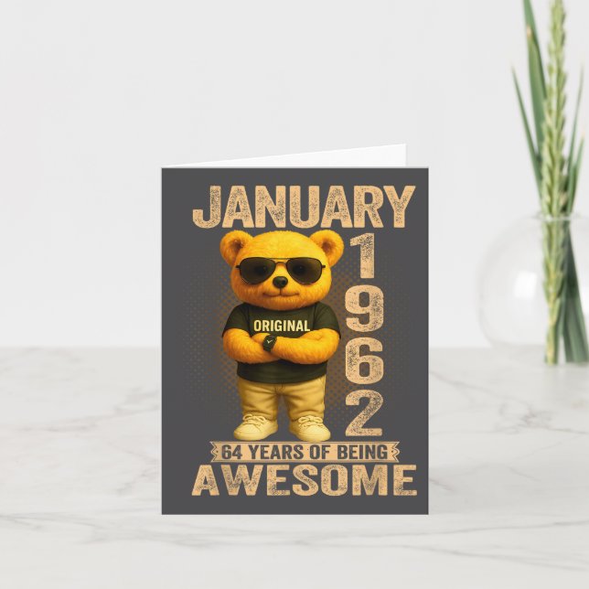 64 Year Old January 1962 Teddy Bear 64th Birthday  Kort (Framsida)