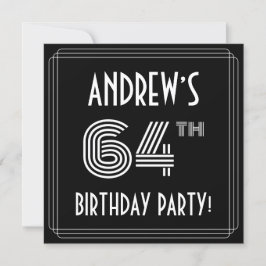 64th Birthday Party: Art Deco Style w/ Custom Name Inbjudningar