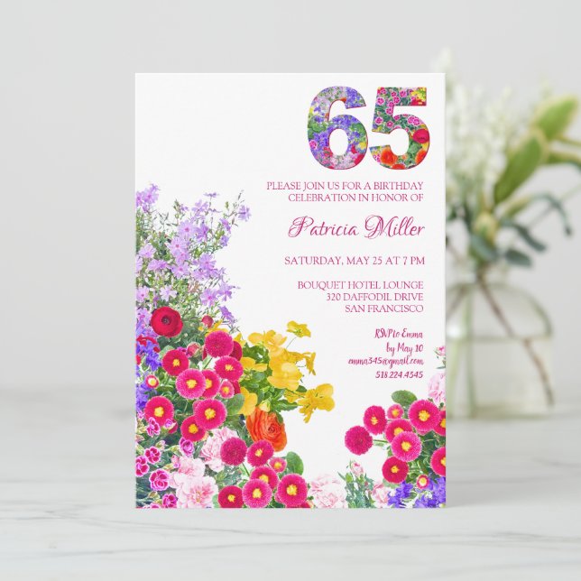 65 år Elegant trädgårdsblomma – 65-årsdag Inbjudningar (Stående Fram)