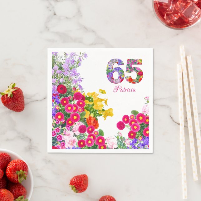 65 år Elegant trädgårdsblomma – 65-årsdag Pappersservett (Insitu)