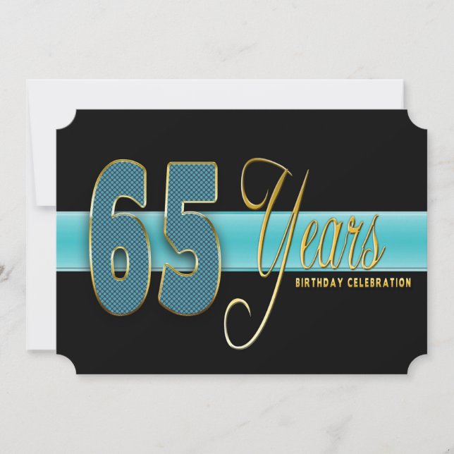 65 ÅR FÖDELSEDAGSFEST INBJUDAN AQUA/BLACK (Framsida)
