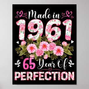 65 år gammal Tillverkad 1961 Blommig 65-årsdag Kvi Poster