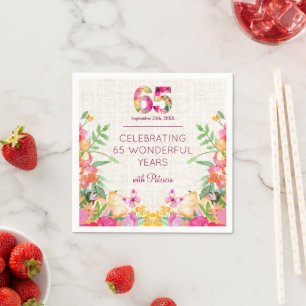 65 års Blommor Blommigt Linen 65e Birthday Pappersservett