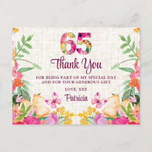 65 års Blommor Blommigt Linen 65e Birthday Tack Vykort